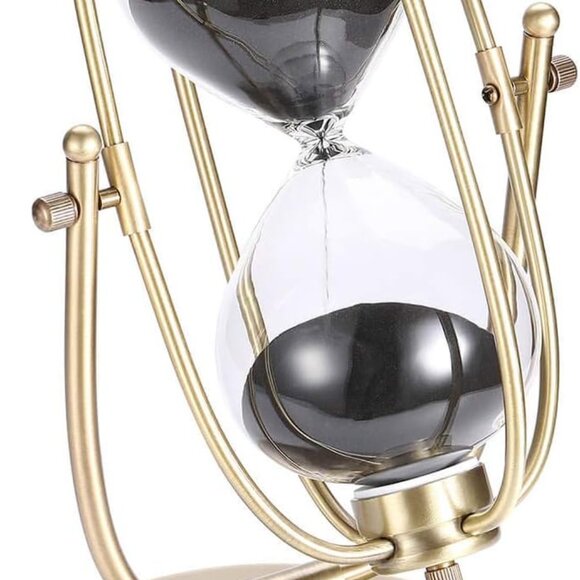 60 Minutes Hourglass Sand Timer, 360° Rotating Black Sand Clock, Metal Sand Watc